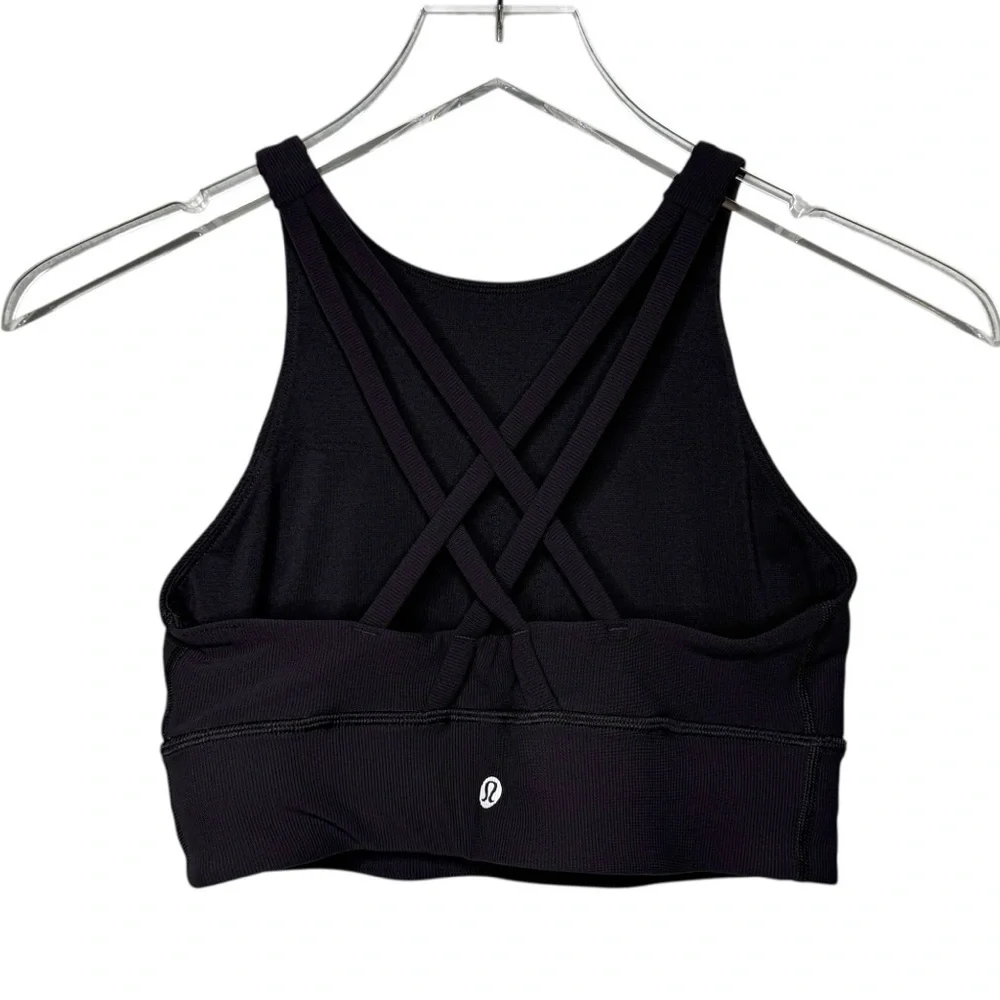 Lululemon Energy Black High Neck Longline Ribbed Luxtreme Sports Bra Sz 6